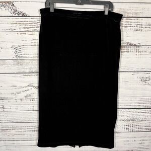 Jonathan Martin Velour Midi Skirt Womens XL Black Back Slit Pull On Comfort